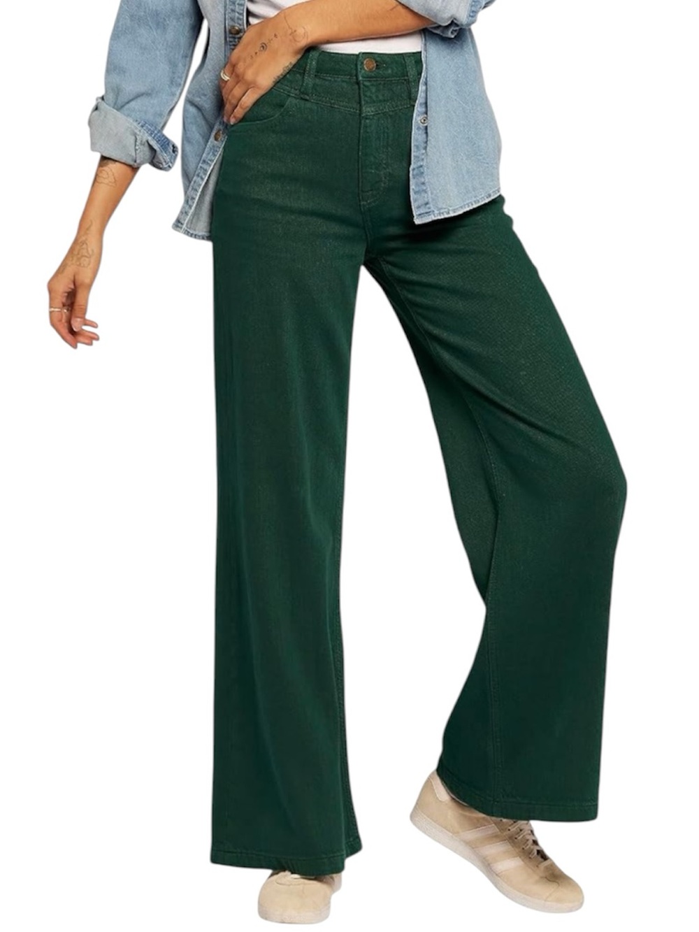 Current/Elliott Women's The Timeless Jeans Super Wide Leg Denim in Amazon Green